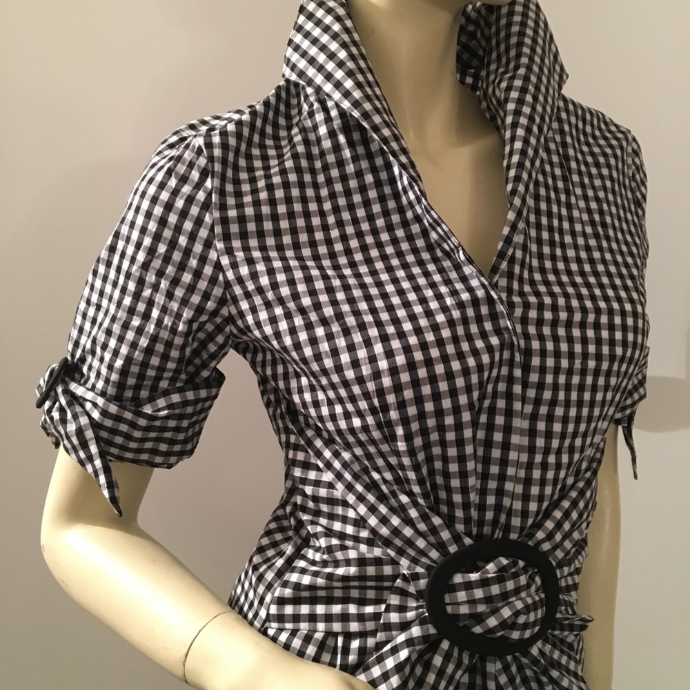 Belted Gingham Short Sleeve Button Down - image 1
